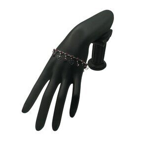 Pink Gemstone Heart Charm Bracelet With Love Charms Adjustable Chain Silver-Tone